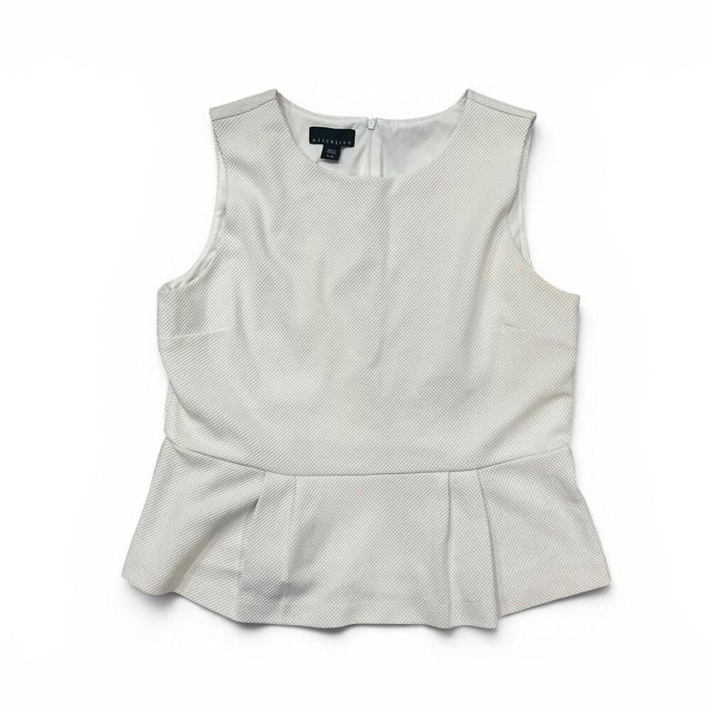 Attention White Textured Peplum Blouse / Sleeveless Structured Top / Size XL